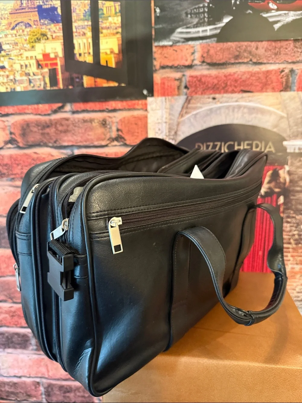 Black Leather Laptop Business travel Briefcase